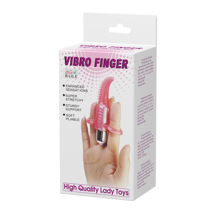 Розовый вибромассажер с щёточкой и петлями для пальцев Vibro Finger