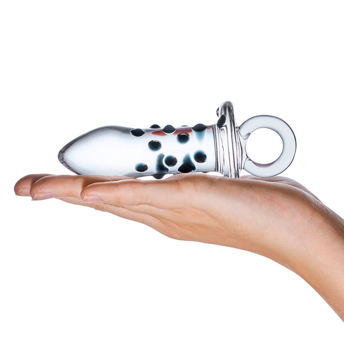 Прозрачная пробка из стекла с черными пупырышками Pacifier
