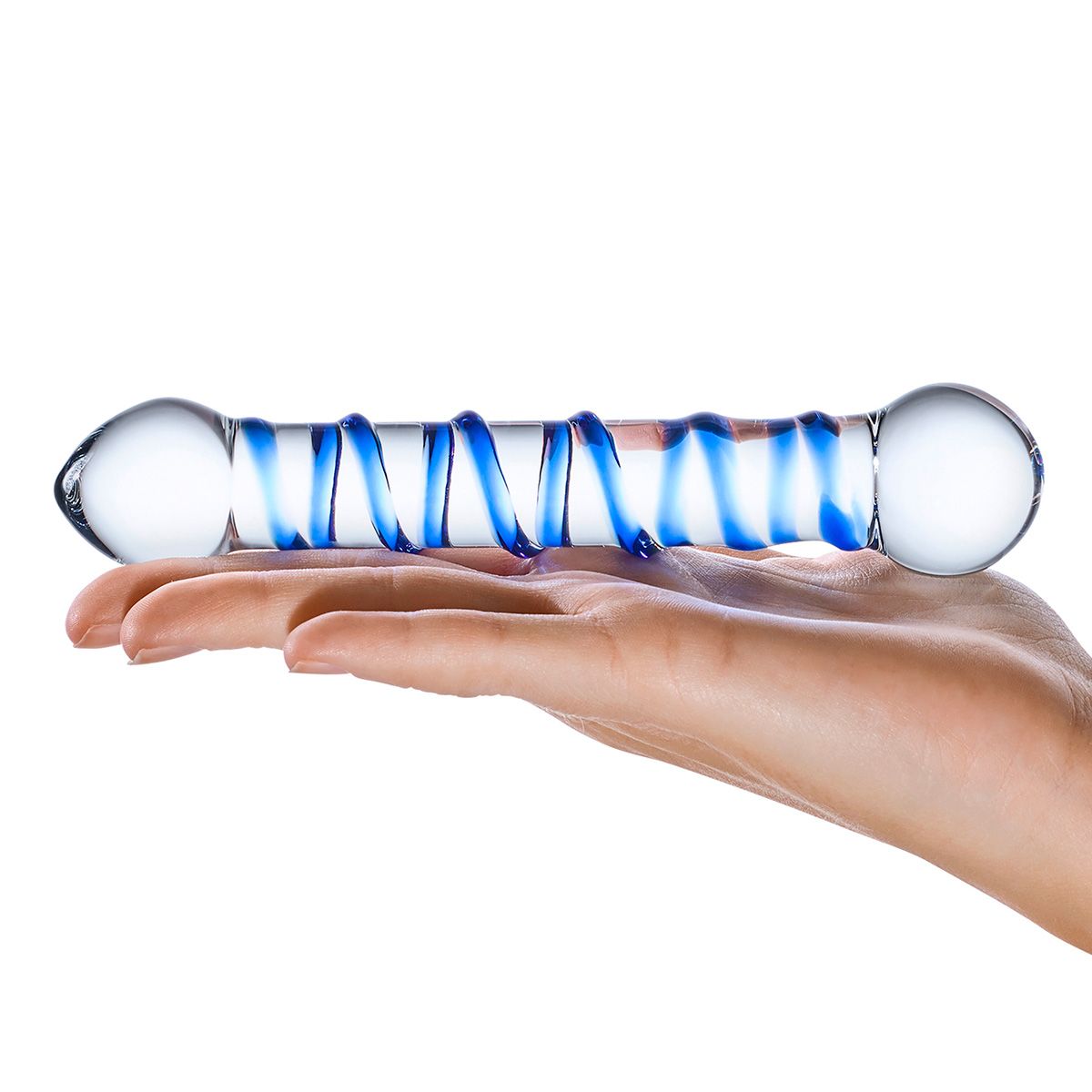 Прозрачный фаллос с голубой спиралью Spiral Dildo - 17 см.