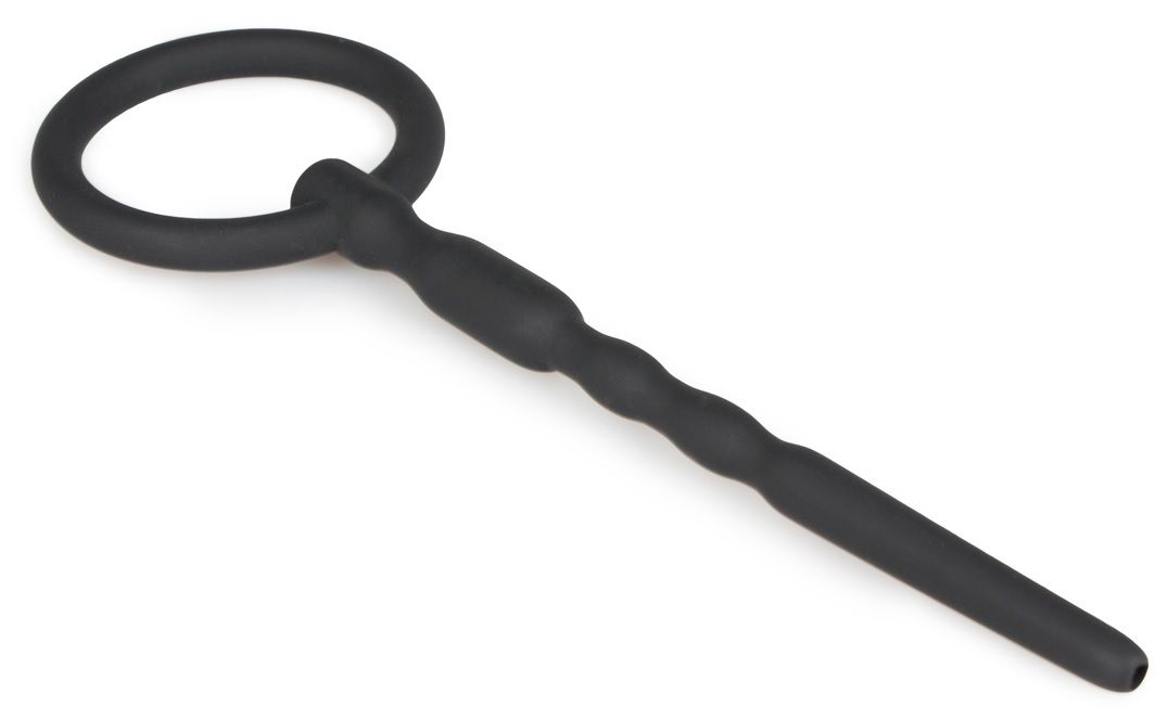 Черный уретральный плаг Silicone Penis Plug With Pull Ring - 13,5 см.
