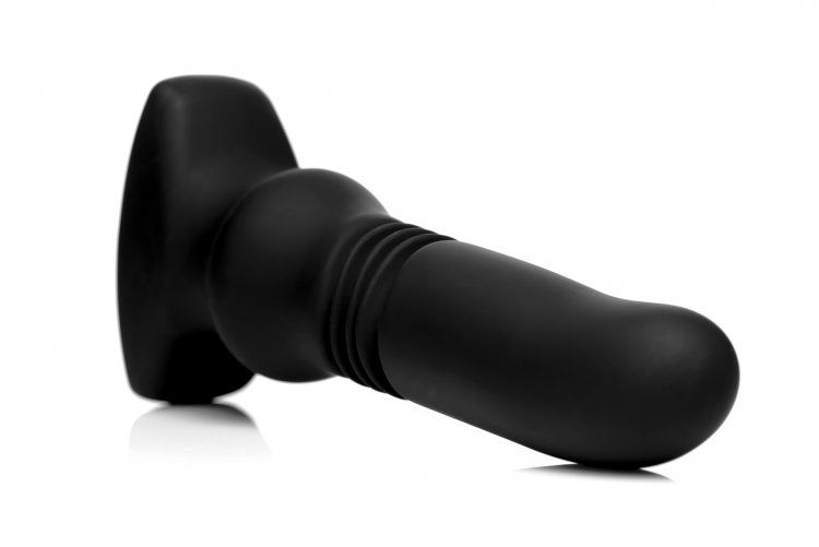 Черный фрикционный вибратор Silicone Vibrating & Thrusting Plug with Remote Control - 17,1 см.