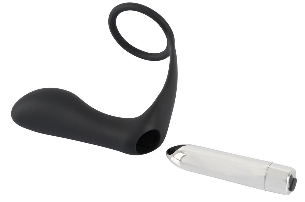 Черное эрекционное кольцо с анальной вибропробкой Vibrating Ring & Plug