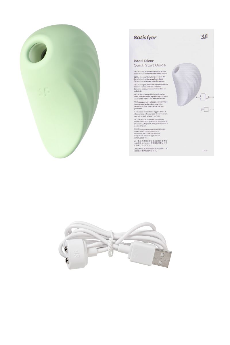 Салатовый вакуум-волновой стимулятор клитора Satisfyer Pearl Diver