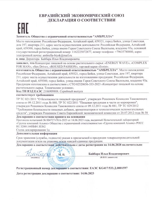 Капсулы для мужчин для повышения либидо Erotist SEX DRIVE - 10 капсул (500 мг.)