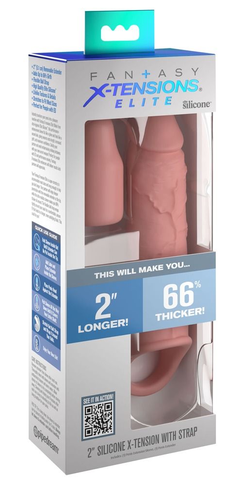 Телесная насадка-удлинитель 2 Inch Silicone X-tension with Strap - 20,3 см.