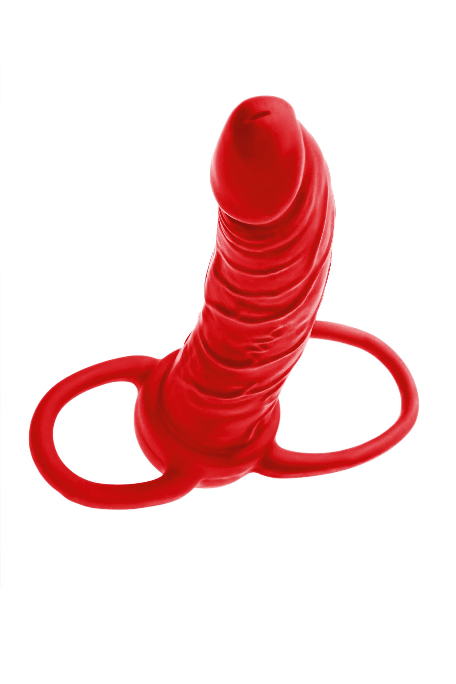 Красная насадка на пенис для двойного проникновения Black&Red - 16,5 см.