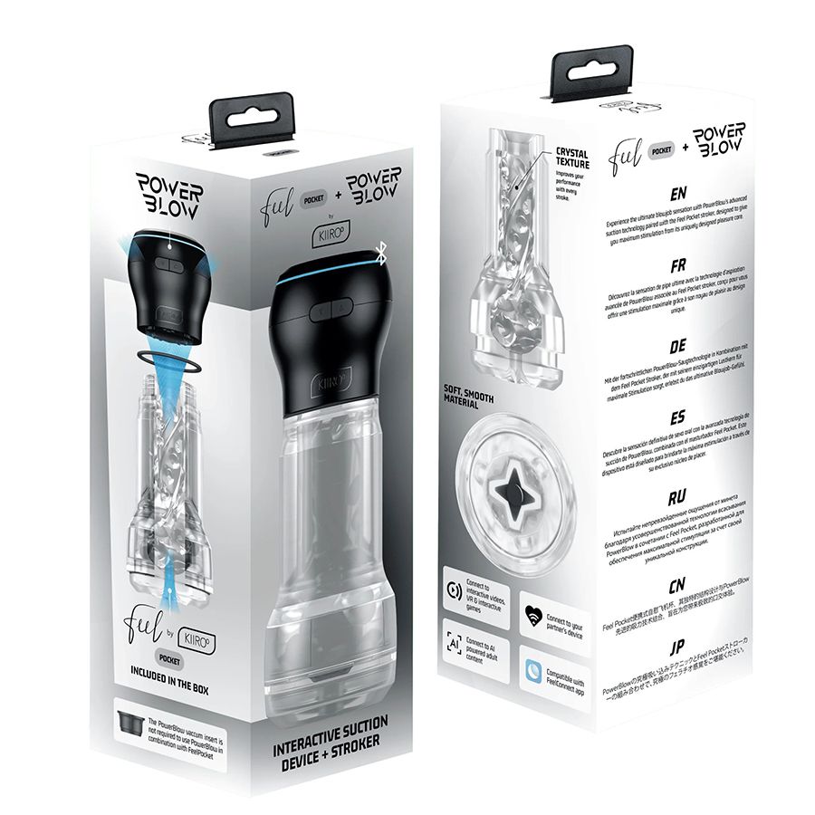 Набор PowerBlow & Feel Pocket Stroker Crystal: мастурбатор и интерактивная насадка