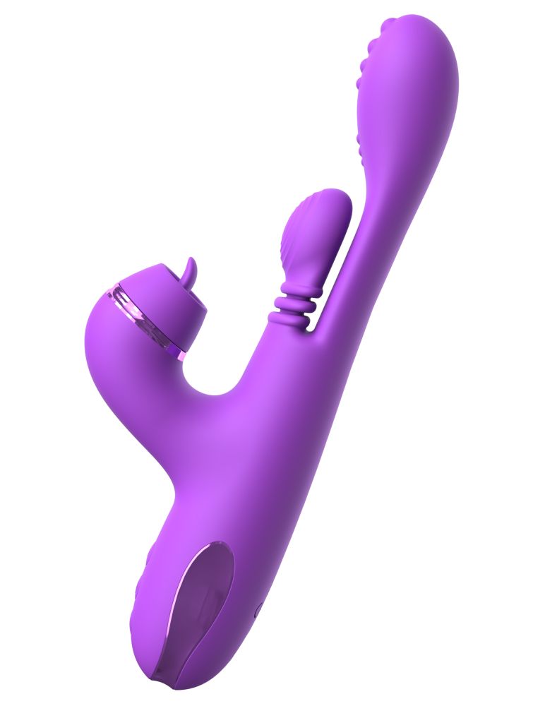 Фиолетовый вибратор с тройной стимуляцией Intimotion Pulse Pro - 24 см.