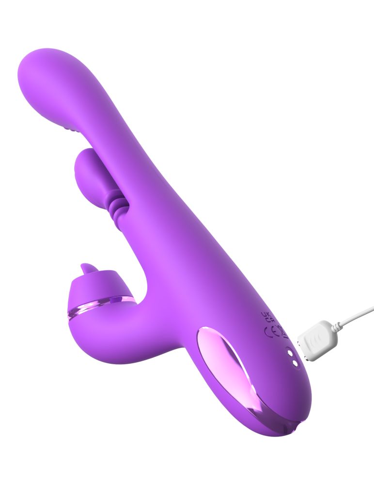 Фиолетовый вибратор с тройной стимуляцией Intimotion Pulse Pro - 24 см.