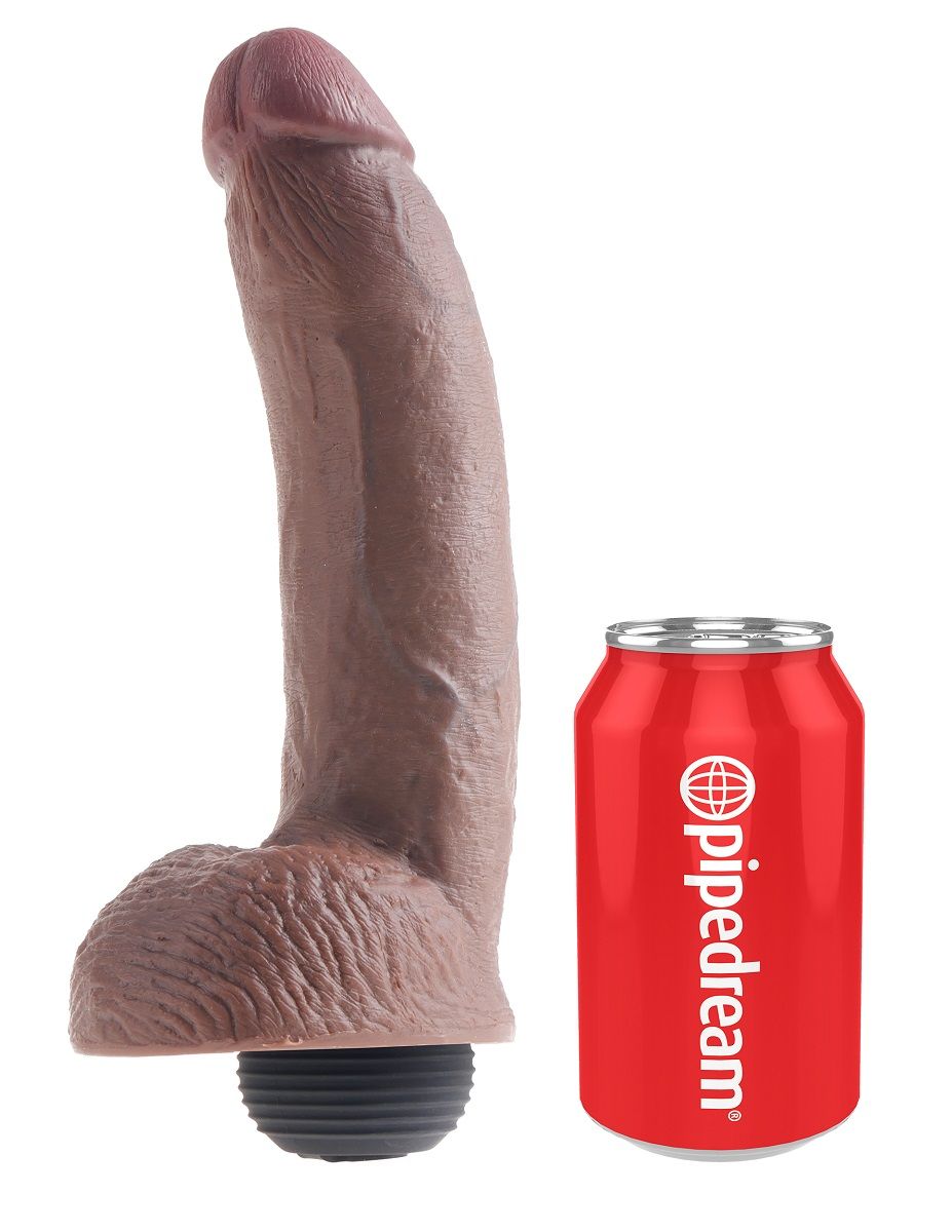 Коричневый фаллоимитатор с эффектом семяизвержения Squirting Cock with Balls - 22,9 см.