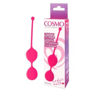 Розовые двойные вагинальные шарики Cosmo с хвостиком для извлечения