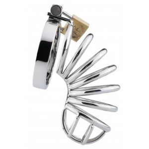 Серебристый мужской пояс верности Sinner Metal Chastity Cage