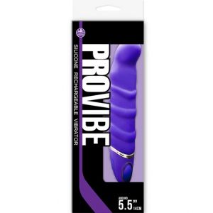Фиолетовый перезаряжаемый вибратор с ребрышками PROVIBE - 14 см.