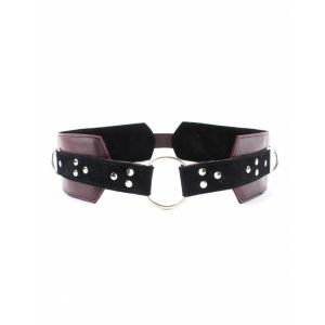 Бордовый пояс с колечками для крепления наручников Maroon Leather Belt