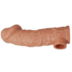 Телесная насадка на фаллос с отверстием для мошонки Cock Sleeve 001 Size L - 17,6 см.