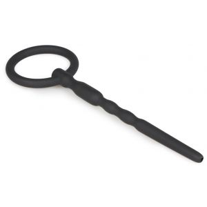 Черный уретральный плаг Silicone Penis Plug With Pull Ring - 13,5 см.