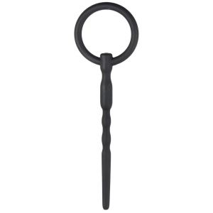 Черный уретральный плаг Silicone Penis Plug With Pull Ring - 13,5 см.