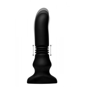 Черный фрикционный вибратор Silicone Vibrating & Thrusting Plug with Remote Control - 17,1 см.