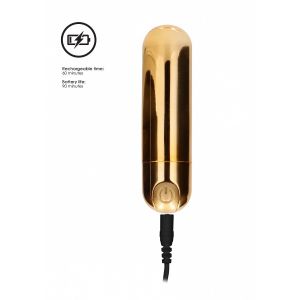 Золотистая перезаряжаемая вибропуля 7 Speed Rechargeable Bullet - 7,7 см.
