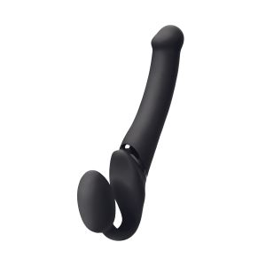 Черный безремневой вибрострапон Silicone Bendable Strap-On - size M