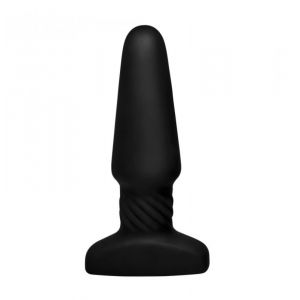 Черная анальная пробка Slim R Smooth Rimming Plug with Remote - 14 см.