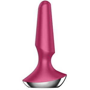Малиновая анальная пробка с вибрацией Satisfyer Plug-ilicious 2 - 14 см.