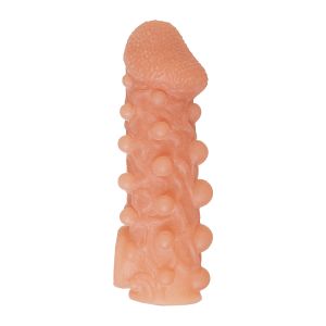 Телесная закрытая насадка с шариками Cock Sleeve 010 Size M - 15,6 см.