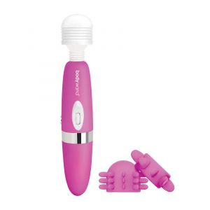 Розовый ротационный жезловый вибратор с двумя насадками 360° Spinning Head Wand Massager Set