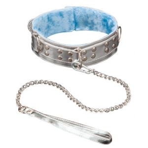 Серебристый ошейник из искусственной кожи