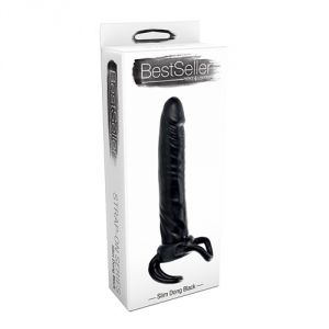 Чёрная насадка-фаллос для двойного проникновения INFLATABLE DILDO SLIM DONG  - 13,5 см.