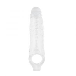 Прозрачная насадка на пенис с подхватом Mighty Sleeve With Ball Loop - 22 см.