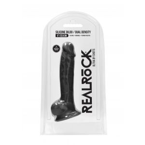 Черный фаллоимитатор Realistic Cock With Scrotum - 22,8 см.