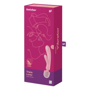 Розовый двусторонний вибромассажер Triple Lover - 23,7 см.