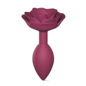 Сливовая анальная пробка с ограничителем-розой Open Rose Size M Butt Plug