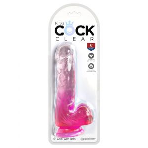 Розовый фаллоимитатор с мошонкой на присоске 6’’ Cock with Balls - 17,8 см.