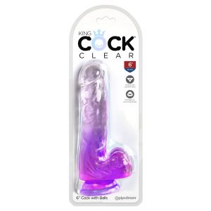 Фиолетовый фаллоимитатор с мошонкой на присоске 6’’ Cock with Balls - 17,8 см.