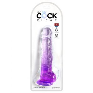 Фиолетовый фаллоимитатор с мошонкой на присоске 8’’ Cock with Balls - 22,2 см.
