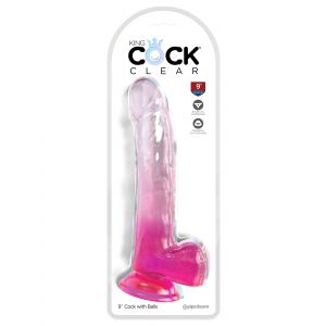 Розовый фаллоимитатор с мошонкой на присоске 9’’ Cock with Balls - 24,8 см.