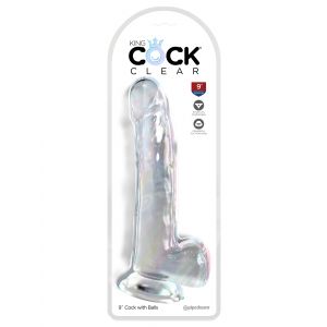 Прозрачный фаллоимитатор с мошонкой на присоске 9’’ Cock with Balls - 24,8 см.