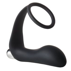 Черное эрекционное кольцо с вибропробкой Vibrating Anal Plug With Cockring