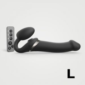 Черный безремневой страпон Multi Orgasm Size L с клиторальной стимуляцией