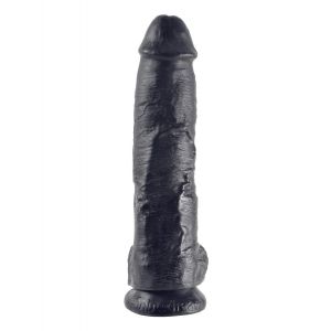 Реалистичный чёрный фаллоимитатор-гигант 10  Cock with Balls - 25,4 см.