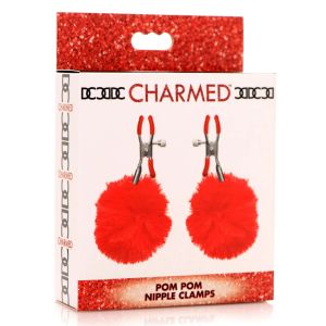 Красные зажимы на соски с помпонами Pom Pom