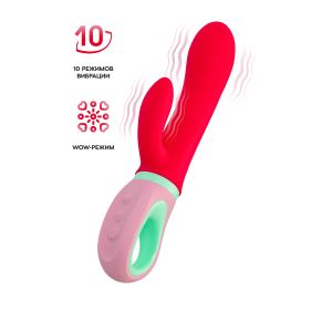 Красный вибратор с клиторальным отростком Petunia - 19 см.