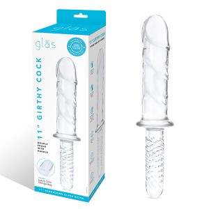 Стеклянный фаллоимитатор с рукоятью 11’’ Girthy Cock Double Ended With Handle - 28 см.