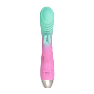 Мятно-розовый вибратор для точки G с клиторальным отростком Orchid - 21 см.