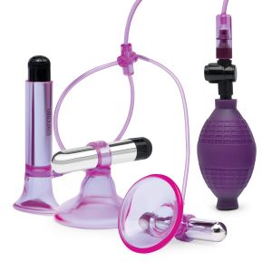 Фиолетовая вибропомпа для клитора и сосков Vibrating Nipple Suckers with Clitoral Pump and Quick Release