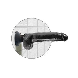 Чёрный виброфаллос со съемной присоской 9  Vibrating Cock with Balls - 22,9 см.