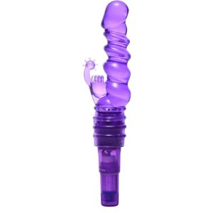 Фиолетовая виброракета с насадкой-кроликом Ribbed Rabbit Vibrator - 21,6 см.