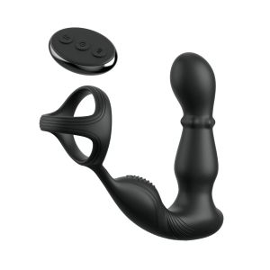 Черный вибростимулятор простаты с кольцом Ass-gasm Slide & Glide